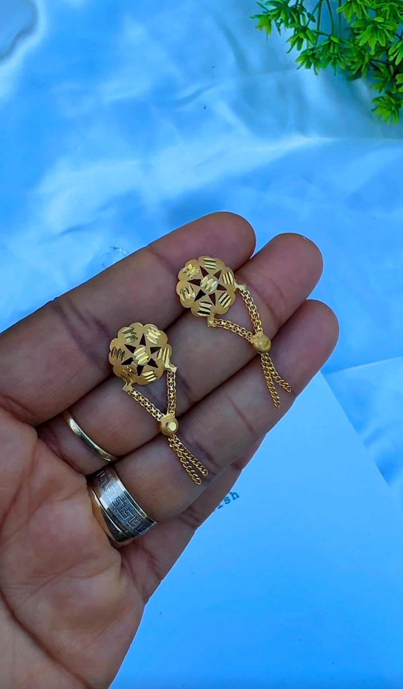 21K Solid Gold Star Half Moon & Dangle Stud Earrings | 1.4g - 2.8g