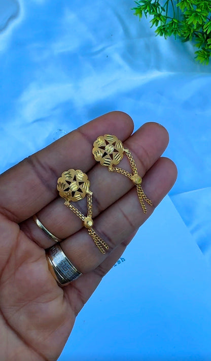 21K Solid Gold Star Half Moon & Dangle Stud Earrings | 1.4g - 2.8g