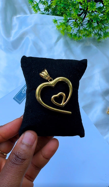 18K Solid Gold Double Heart Pendant (2.4g) | Open Heart-in-Heart Charm⁠ | Yellow & White Gold (Extra)