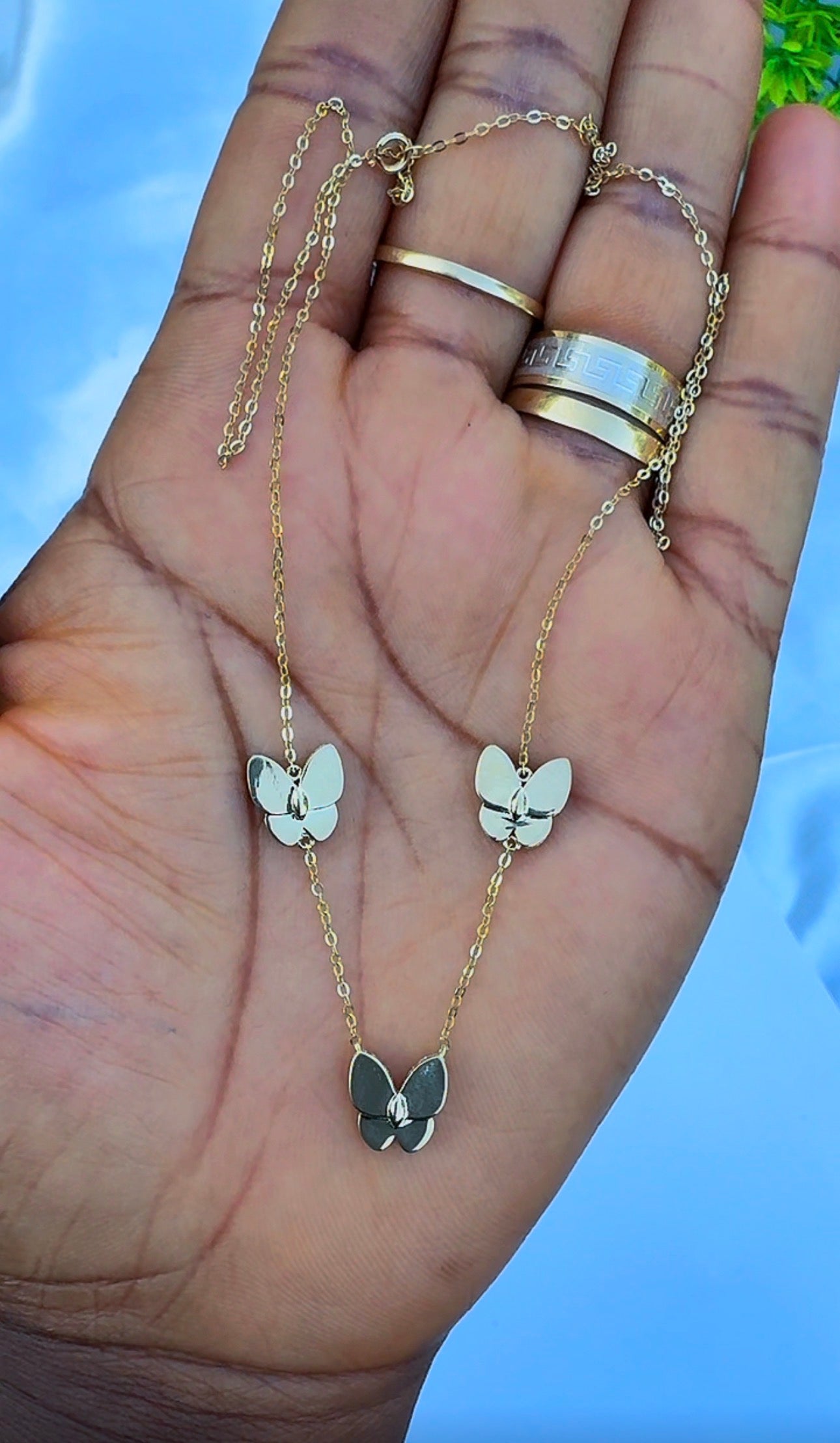 18ct Real Gold Triple Butterfly Necklace | 3.3g | 17” + 1” (18 Inches)