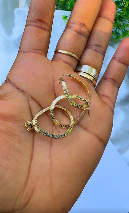 18K Solid Gold Pear Earrings & Pendant Jewellery Set | 2.1g