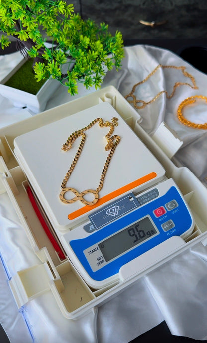 18K Solid Gold Infinity Cuban Chain Necklace - 9.6g