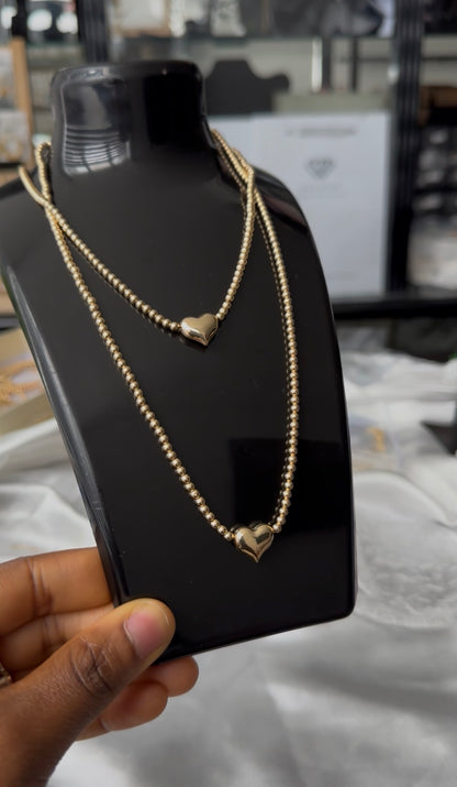Deegab 18 Karat Pure Gold Instant Ball Heart Chain Necklace 18 Inches