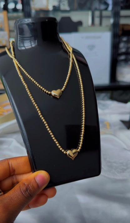 Deegab 18 Karat Pure Gold Instant Ball Heart Chain Necklace 18 Inches