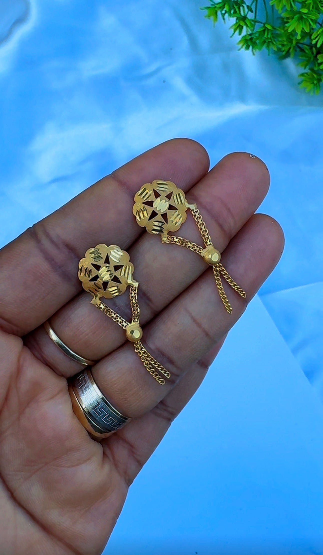 21K Solid Gold Star Half Moon & Dangle Stud Earrings | 1.4g - 2.8g