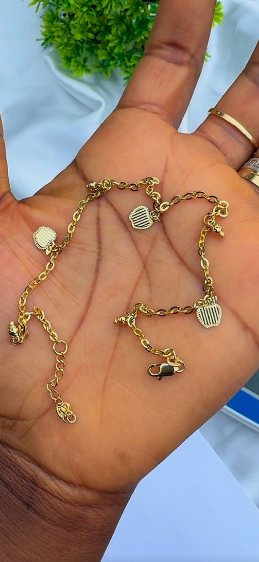 Dorak 18K Real Gold Charm Anklet 10 Inches