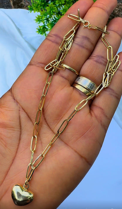 18ct Real Gold Paper Clip Heart Instant Chain Necklace- 3.7g | 18 Inches