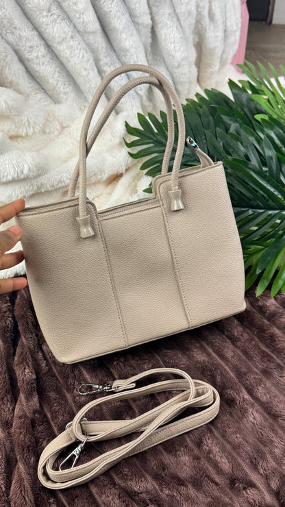 Women’s Nude Pebbled Leather Dual-Handle Tote Bag | LARYZ Everyday 046 | Small-Medium