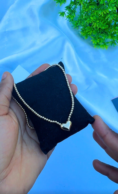 18 Karat Solid Gold Instant Ball Heart Chain Necklace 18 Inches