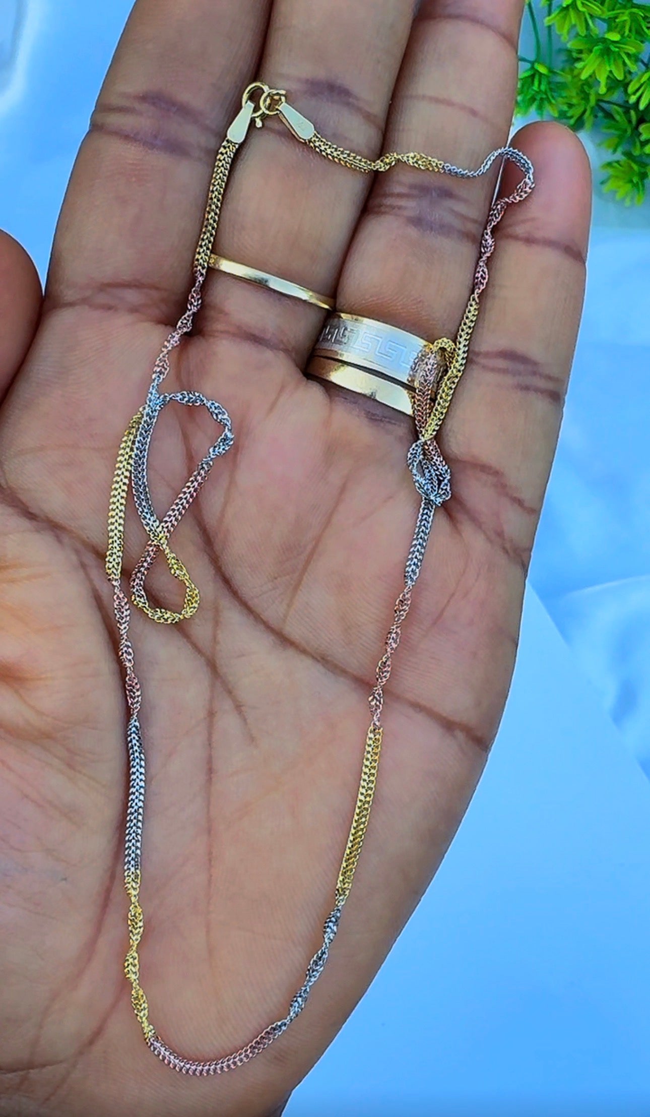 18K Solid Gold (3-Tone) Twisted Singapore Chain Necklace | 18" & 20" Real Gold 3-Tone Gold (2.7 & 3.0g) | Extra