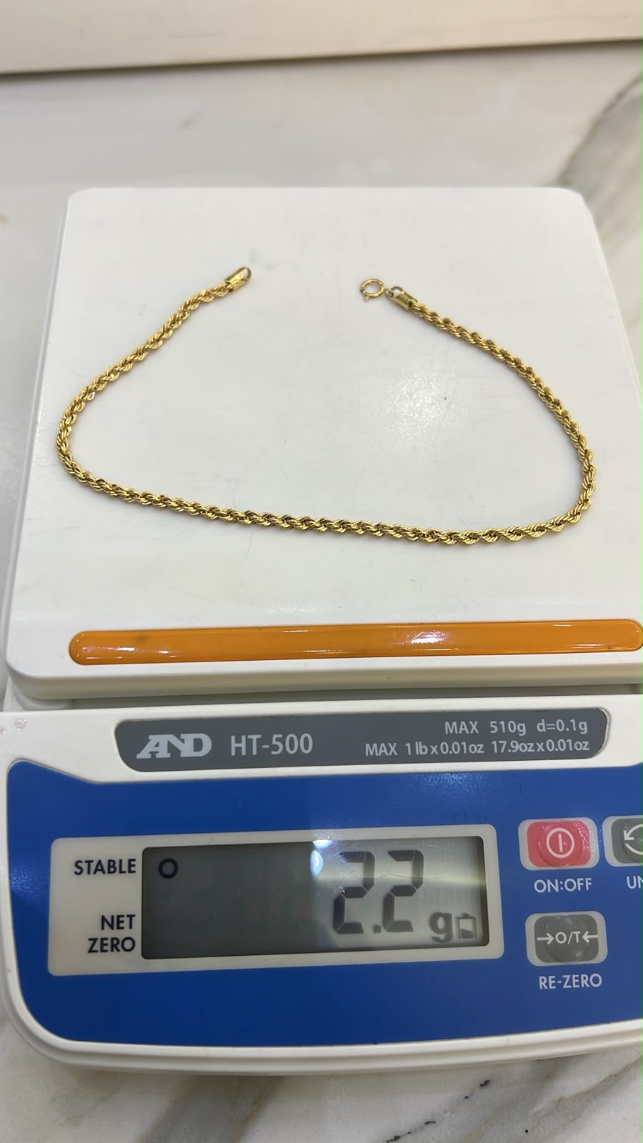 18K Solid Gold Rope Anklet – 2.2g | 10 Inches