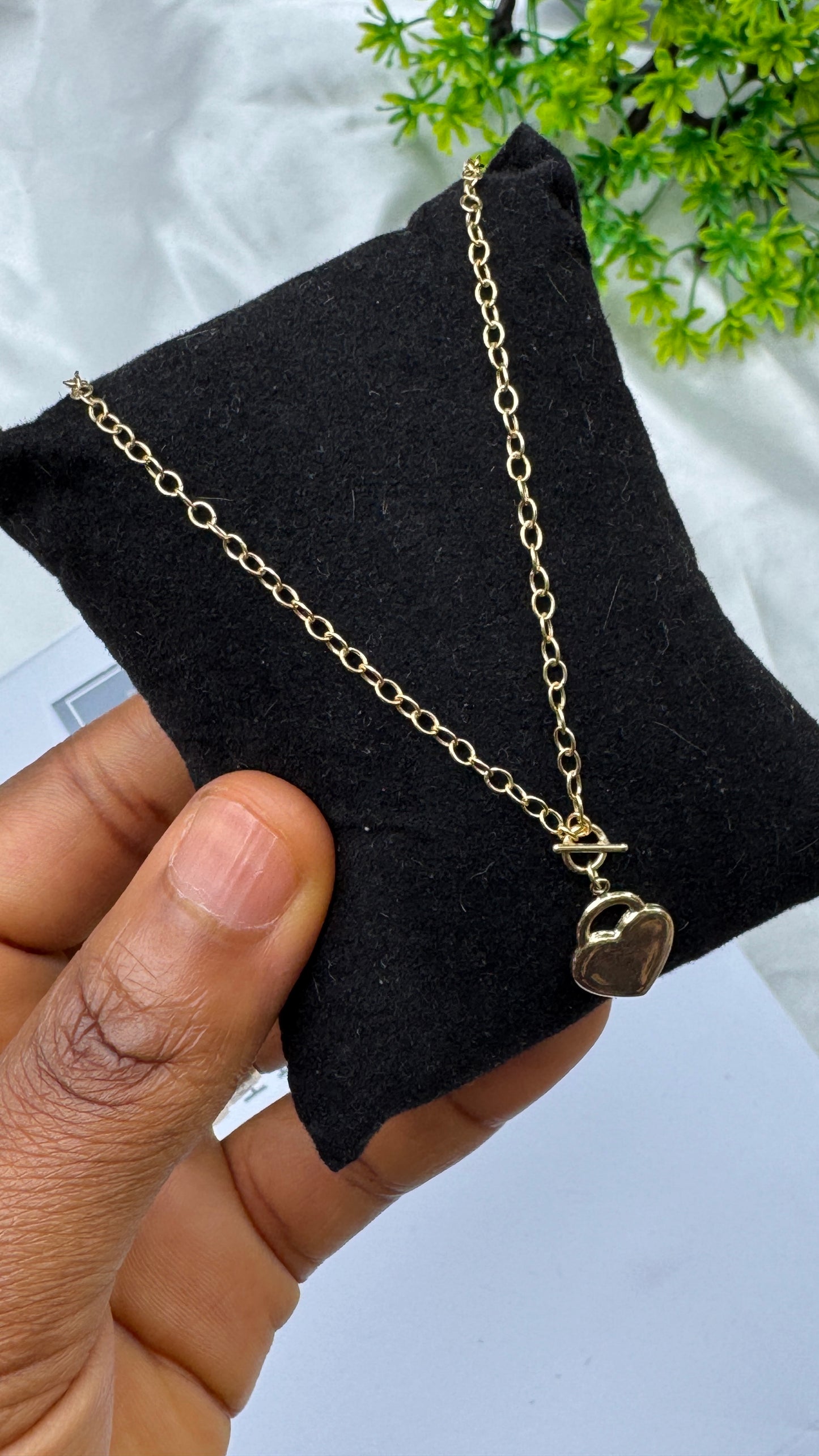 18K Solid Gold Heart Padlock & Toggle Clasp Chain Necklace (2.1g) | 18 Inches