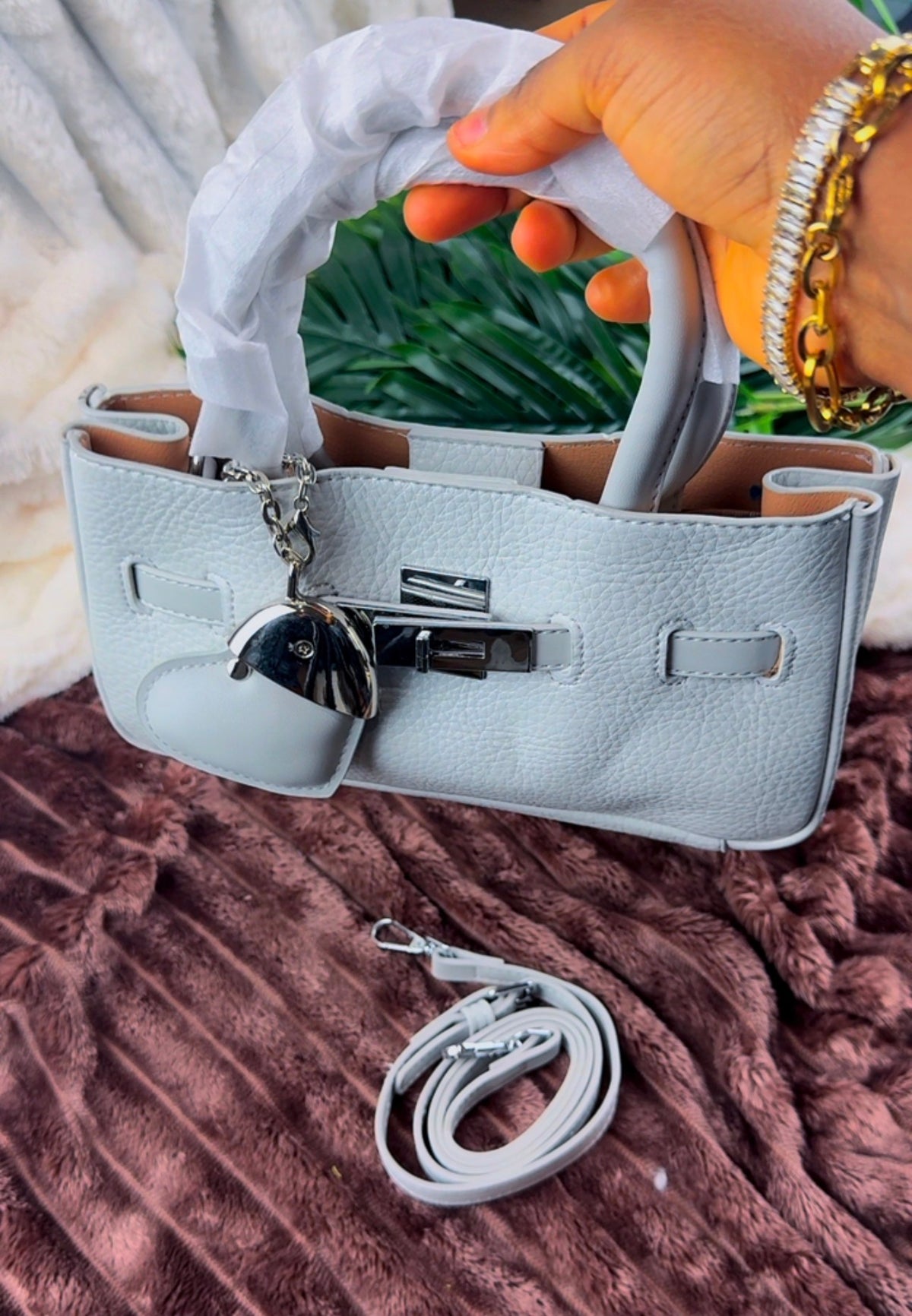 Women’s Light Grey Mini Kelly-Style Top-Handle Bag | LARYZ Everyday 045 | Small-Medium