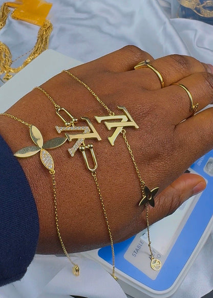 Diigaf 18K Pure Gold Inscribed Bracelets