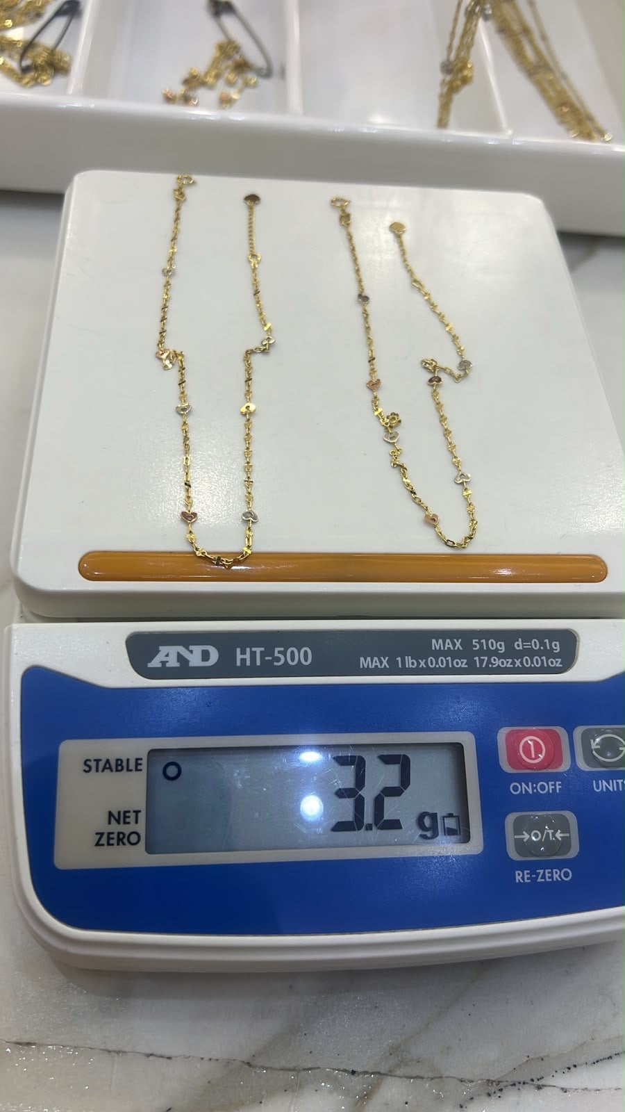 18 Karat Genuine Gold 3-Tone Heart Leg Chain (Anklet) | 10.5 Inches | 1.6g