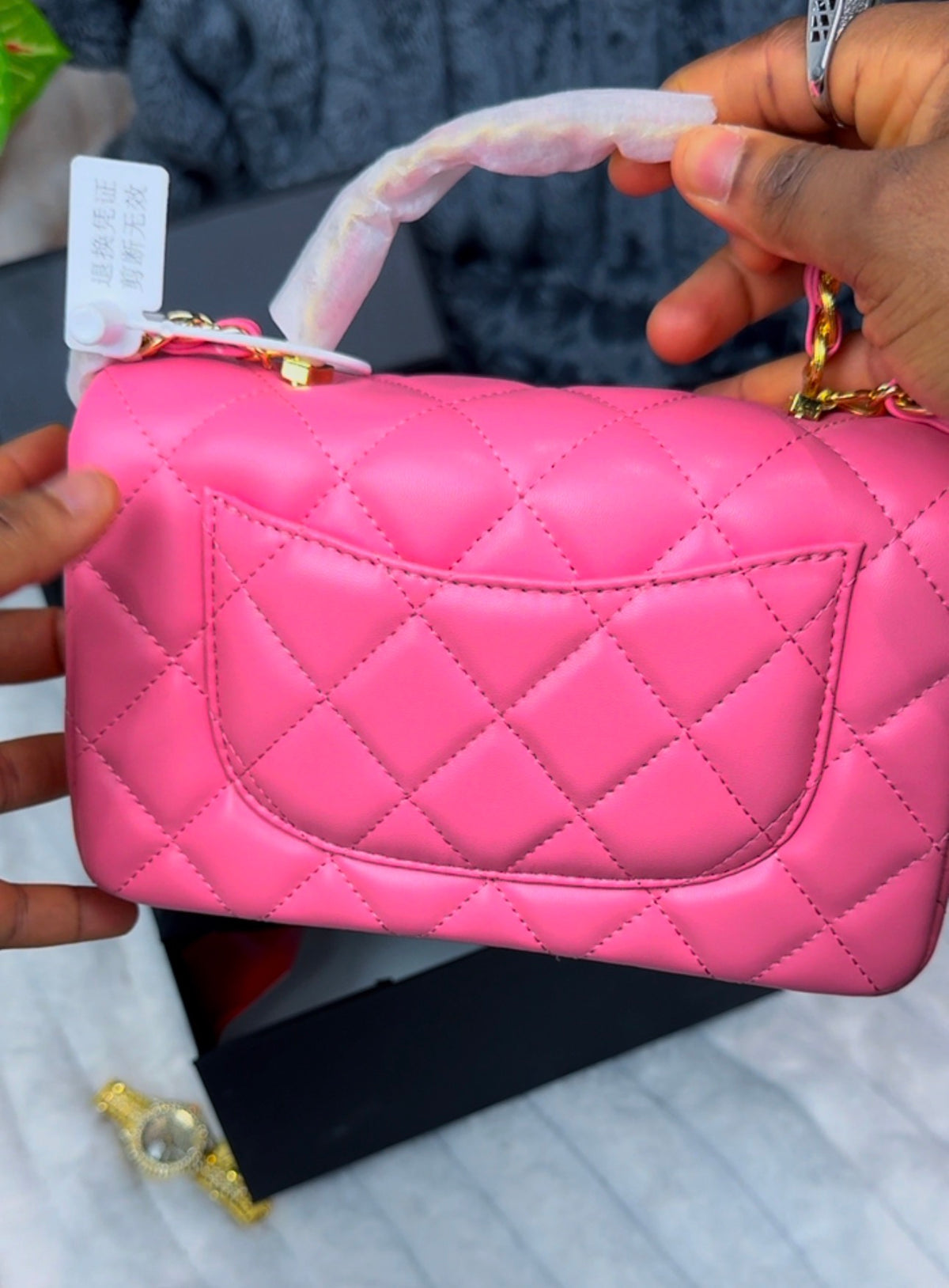 Luxury Pink Quilted Leather Crossbody Bag with Chain Handle & Back Pocket - LASi002