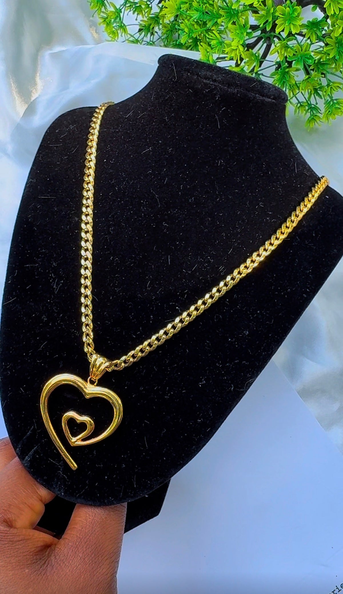 18K Solid Gold Double Heart Pendant (2.4g) | Open Heart-in-Heart Charm⁠ | Yellow & White Gold (Extra)