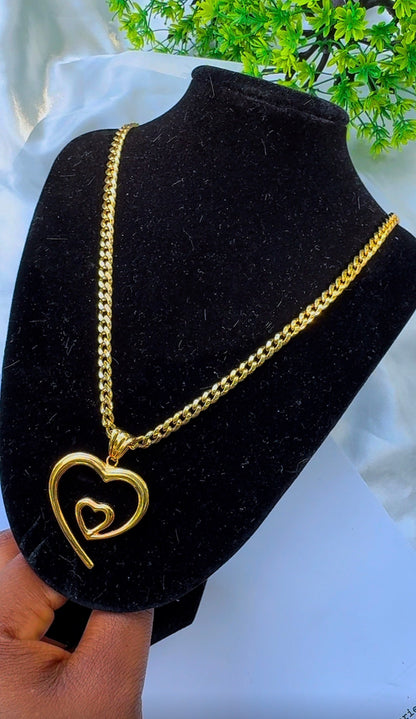 18K Solid Gold Double Heart Pendant (2.4g) | Open Heart-in-Heart Charm⁠ | Yellow & White Gold (Extra)