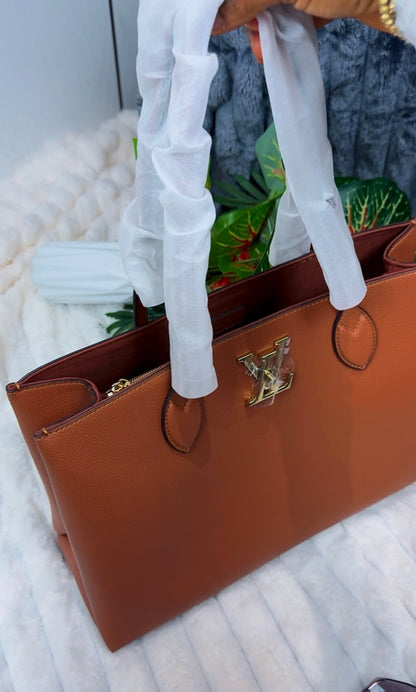 Tan ~ Caramel Soft Calfskin Genuine Leather Big Handbag LASi017