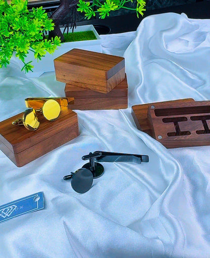 DuriBox Handmade Quality Walnut Wood Cufflinks Box Cufflinks Organizer Engraved Cufflinks & Tie Clip Wood Box Gift Set For Men