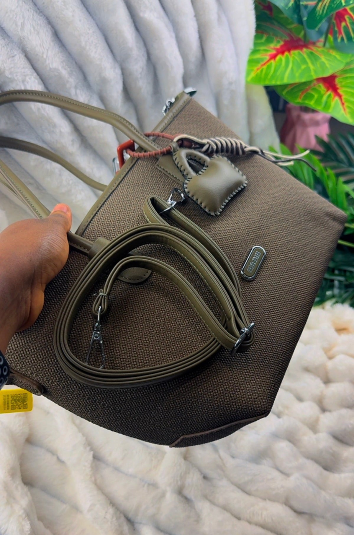 Olive Green Textured Fabric Tote Bag {Big} | LARYZ Everyday 012 | Big
