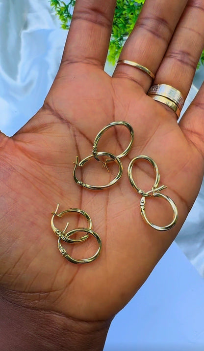 18K Solid Gold  Polished Hoop Earrings | 0.9g & 1g