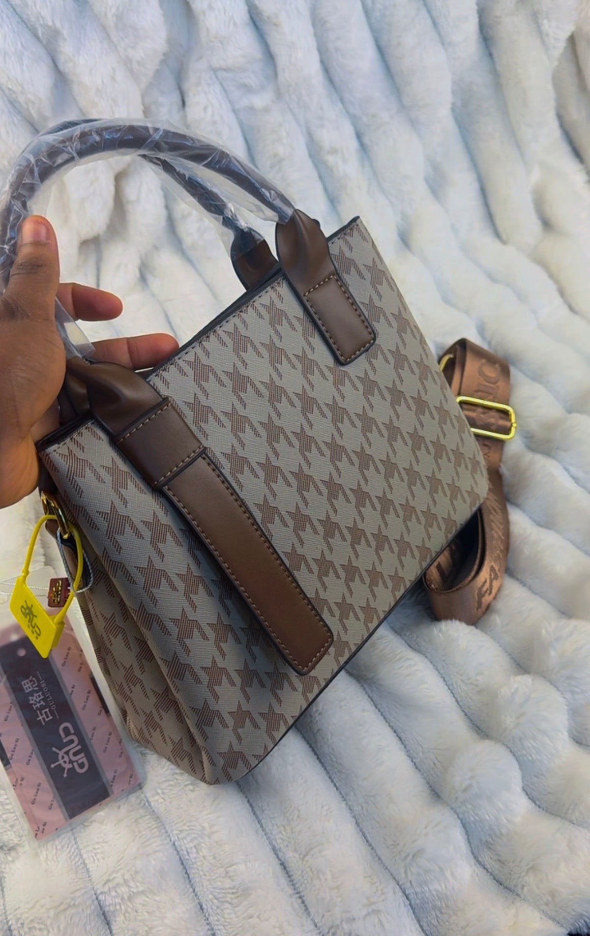Printed Canvas Monogram Satchel Bag with Brown Leather Handles {Medium} | LARYZ Everyday 011 | Medium