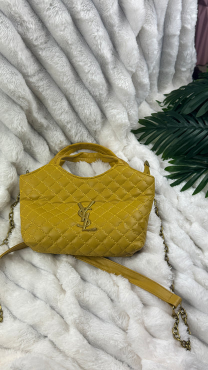 Yellow (Gold) Quilted Non Structured Ladies Handbag - 038 | Small