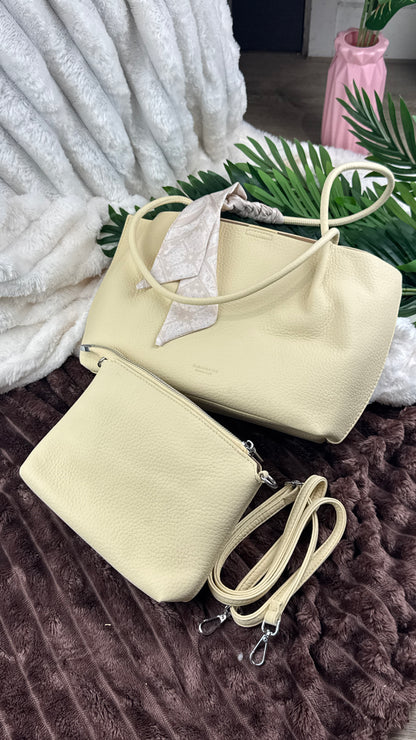 Women’s Off-White Pebbled Leather Dual-Handle 3-in-1 Big Tote Bag | LARYZ Everyday 047 | Big
