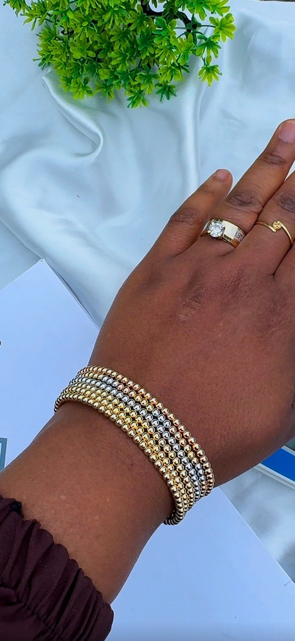 Defax 18K Real Gold Ball Bangles