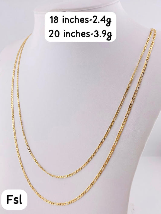 18 Karat Real Gold Figaro Chain Necklace 20 & 22 Inches