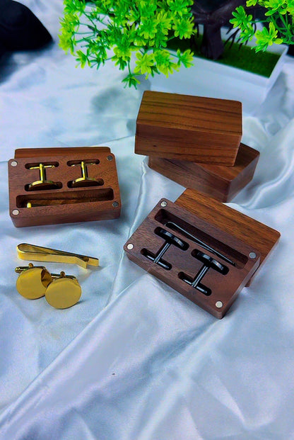 DuriBox Handmade Quality Walnut Wood Cufflinks Box Cufflinks Organizer Engraved Cufflinks & Tie Clip Wood Box Gift Set For Men