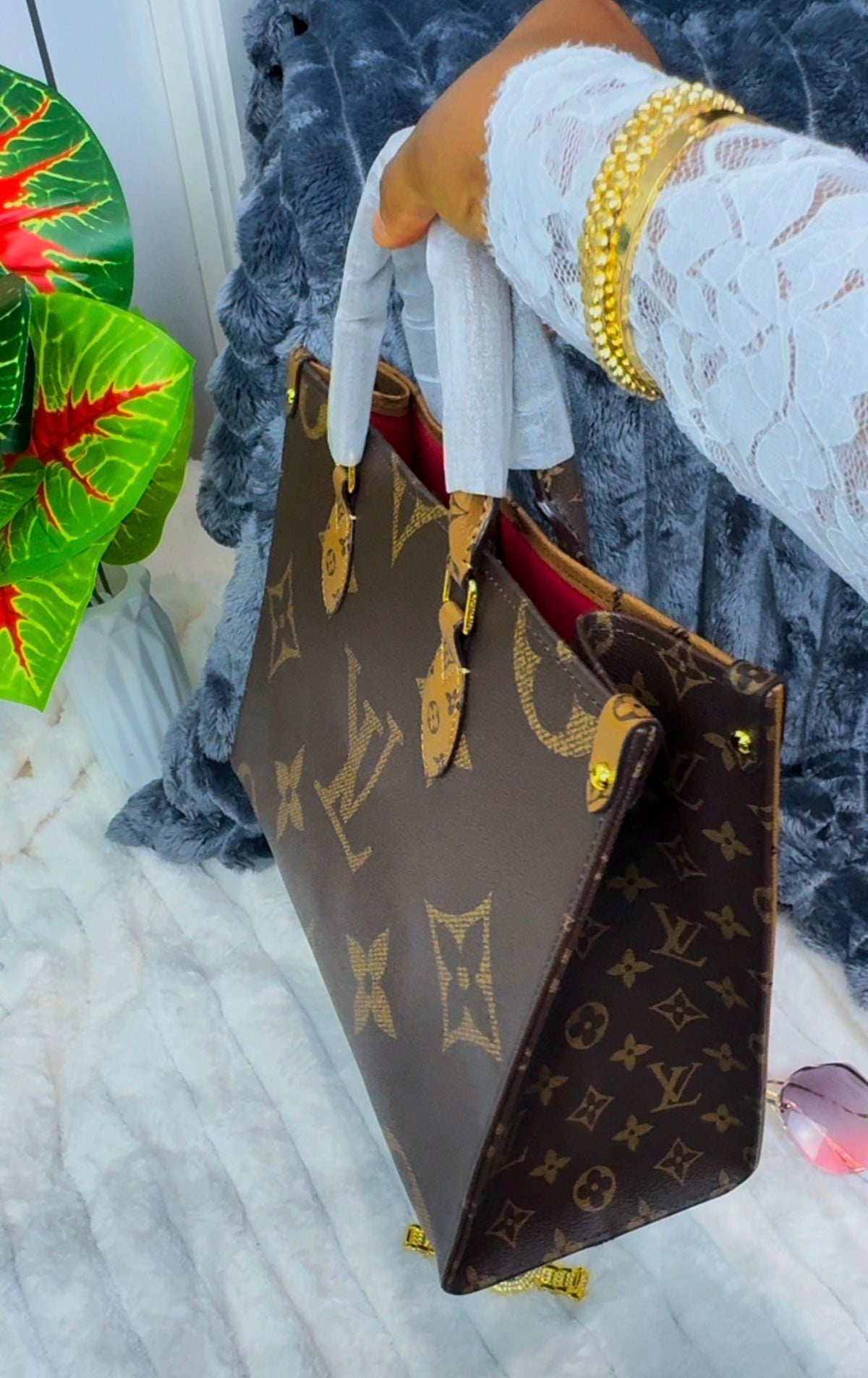 Monogram Big Structured Genuine Leather Tote Bag | LASi016
