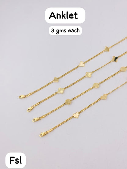 Degar 18Karat Pure Gold Anklets 10.5 Inches