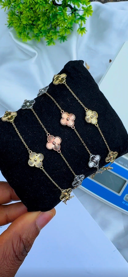 Defag 18K Solid Gold Clover Bracelets 7.5 Inches | 8mm