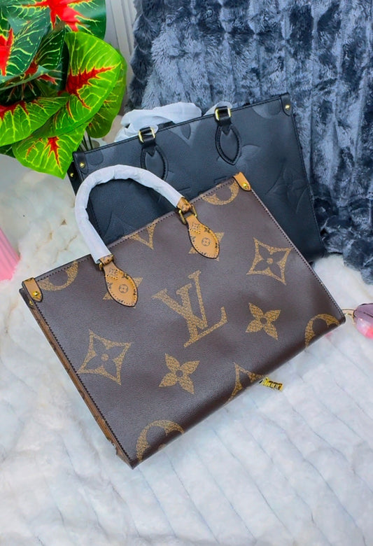 Monogram Big Structured Genuine Leather Tote Bag | LASi016