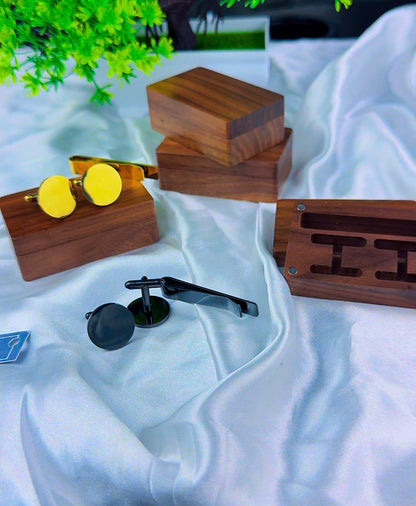 DuriBox Handmade Quality Walnut Wood Cufflinks Box Cufflinks Organizer Engraved Cufflinks & Tie Clip Wood Box Gift Set For Men