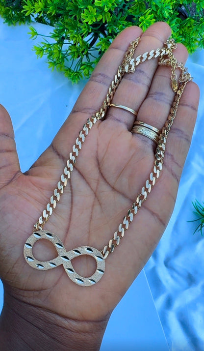 18K Solid Gold Infinity Cuban Chain Necklace - 9.6g