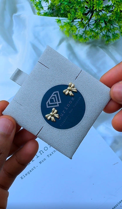 18K Solid Gold Ribbon Stud Earrings | 1.3g