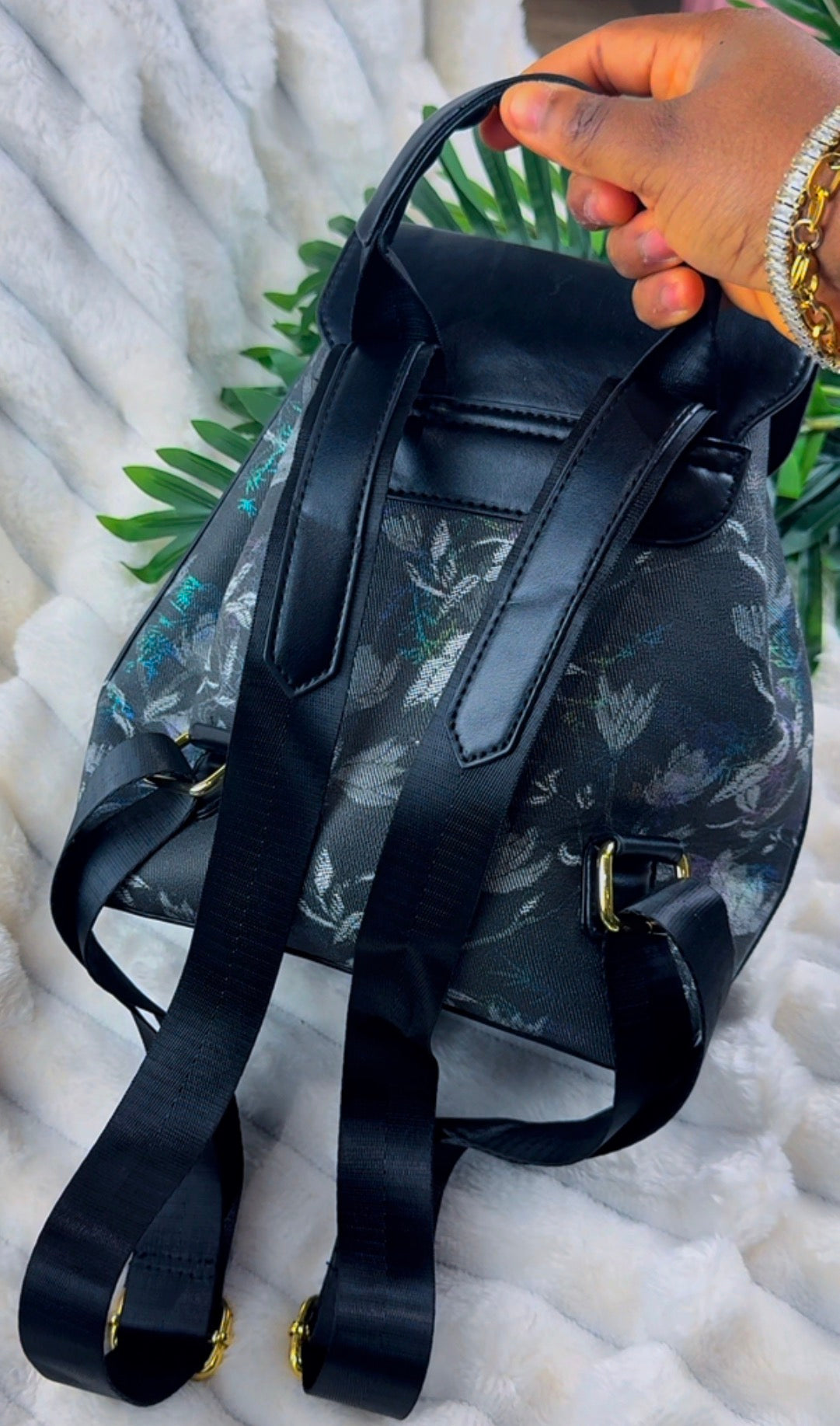 Black Patterned Smiley Women's Bagpack {Medium} | LARYZ Everyday 054