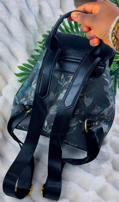Black Patterned Smiley Women's Bagpack {Medium} | LARYZ Everyday 054
