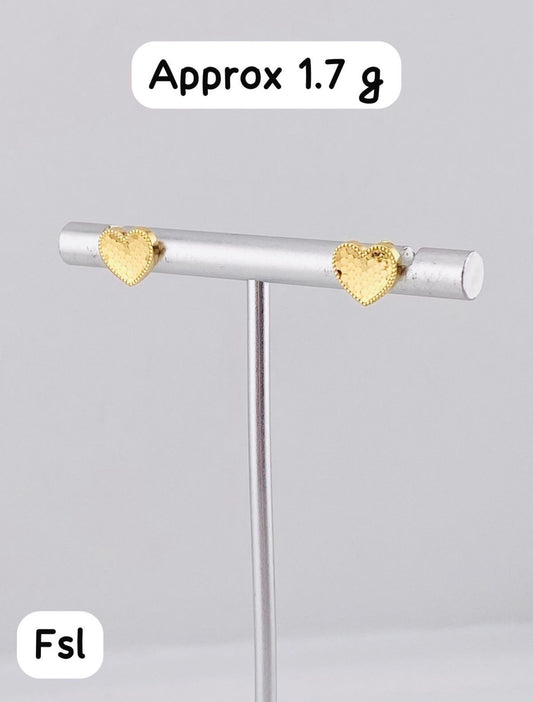 18ct Solid Gold Stud Earrings (Heart) 1.7g