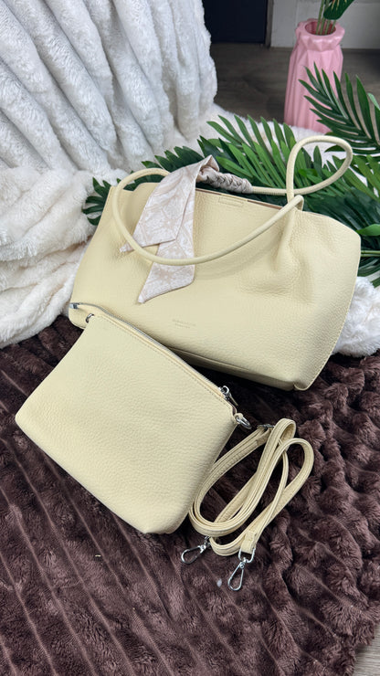 Women’s Off-White Pebbled Leather Dual-Handle 3-in-1 Big Tote Bag | LARYZ Everyday 047 | Big