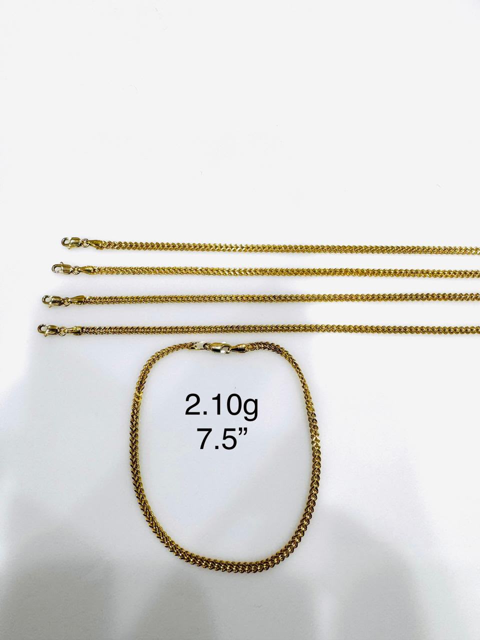 18K Solid Gold Franco Bracelet – 2.1g & 3.1g - 7.5 Inches