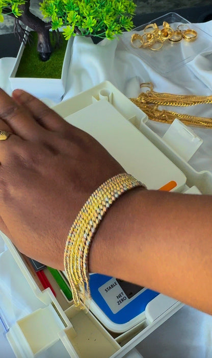 18K Solid Gold Diamond Cut Bracelets | 7.5 Inches