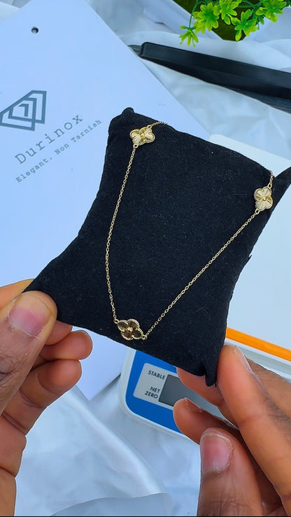 Degacc 18 Karat Solid Italian Gold Instant Chain Clover Necklace