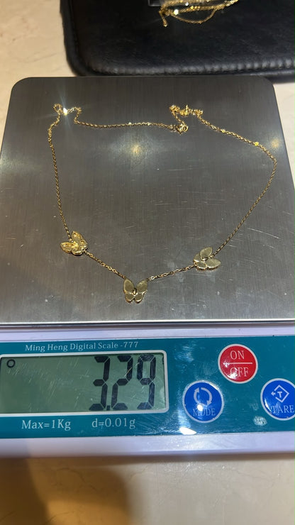 18ct Real Gold Triple Butterfly Necklace | 3.3g | 17” + 1” (18 Inches)