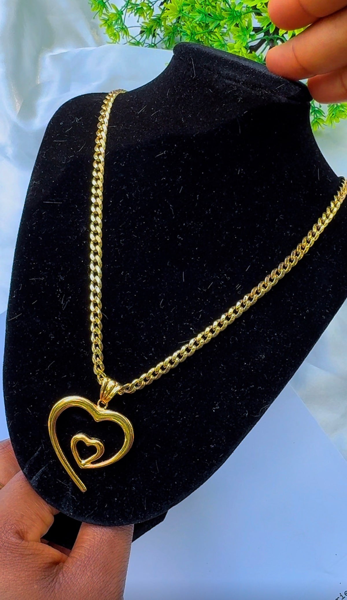18K Solid Gold Double Heart Pendant (2.4g) | Open Heart-in-Heart Charm⁠ | Yellow & White Gold (Extra)