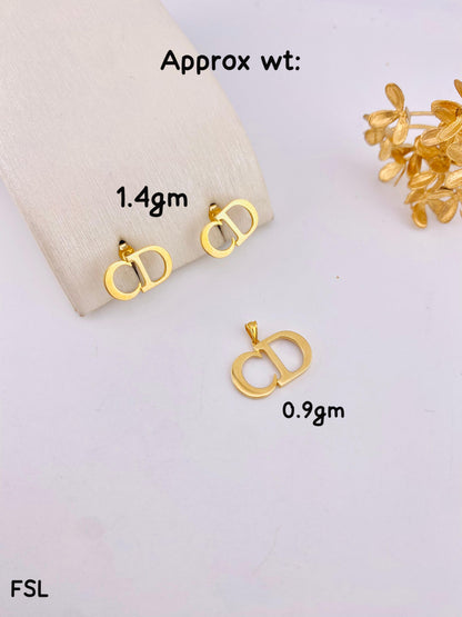Deegah 18K Pure Gold Earrings & Pendant Jewellery Set