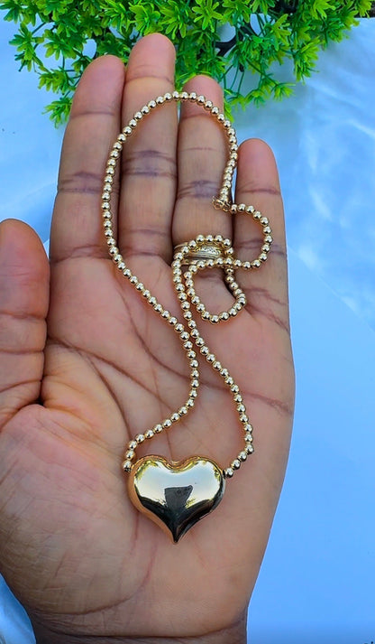 18 Karat Solid Gold Instant Ball Heart Chain Necklace 18 Inches | 4.43g
